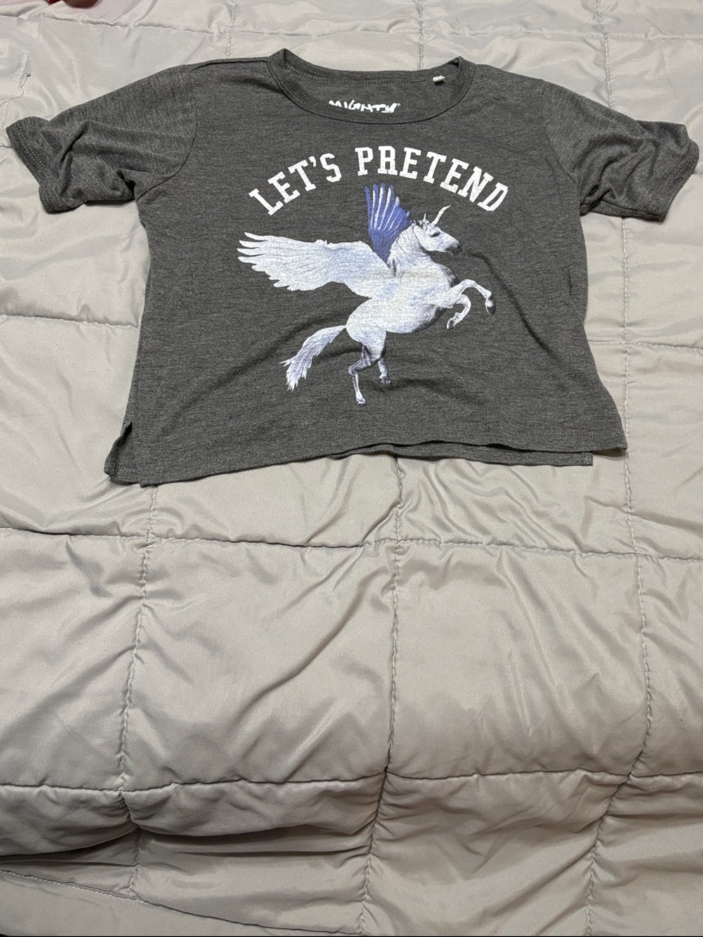 Mighty Fine Charcoal Grey 'LET'S PRETEND' Pegasus Crop Tee